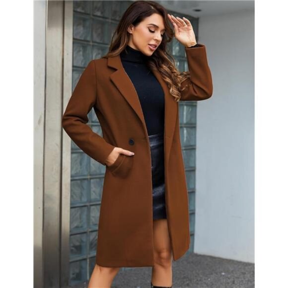 Jackets & Blazers - Women's Notch Lapel Double Breasted Trench Coat Camel